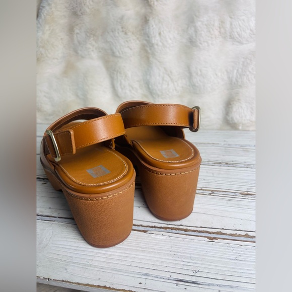 Fitflop Pilar Tan Leather Back Strap Platform Chunky Heel Mule Sandals Sz 8 - Picture 11 of 15